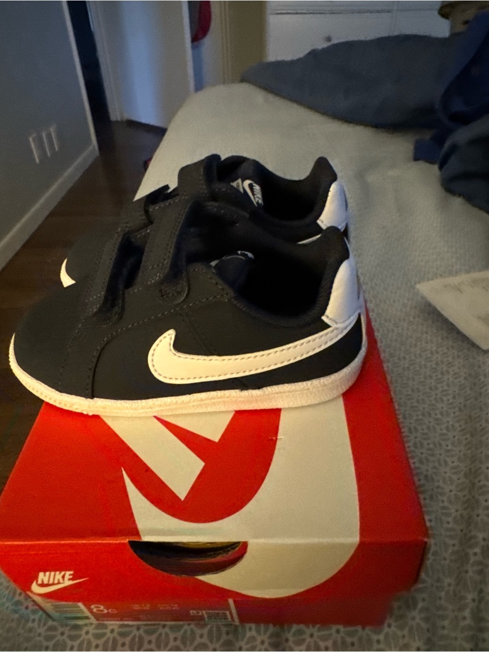 Nike Kids Court Royale - Black and White Velcro Swoosh Sneakers